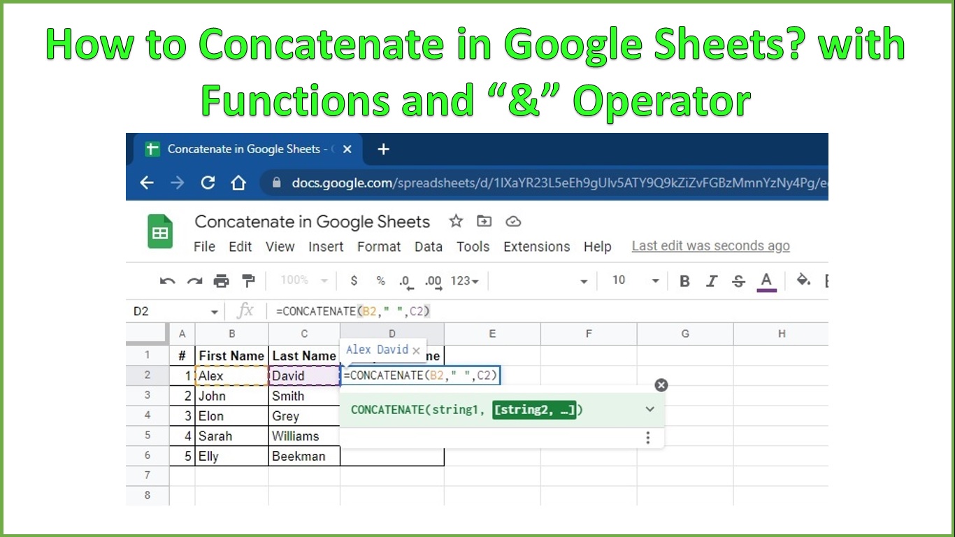 How to Concatenate in Google Sheets? with Function & Operator