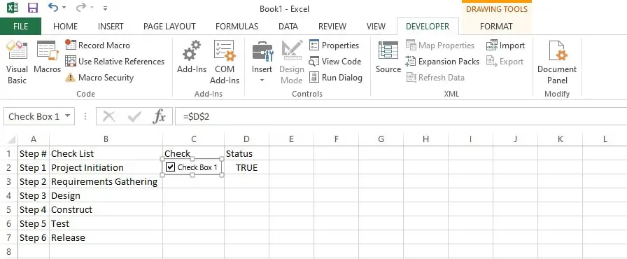 how to link checkbox to a cell in excel
