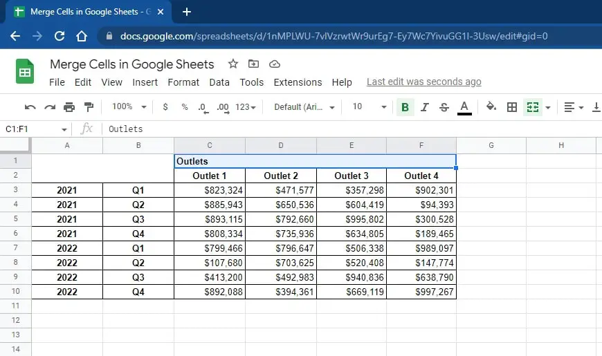 How to Merge Cells Horizontally/Columns in Google Sheets 2