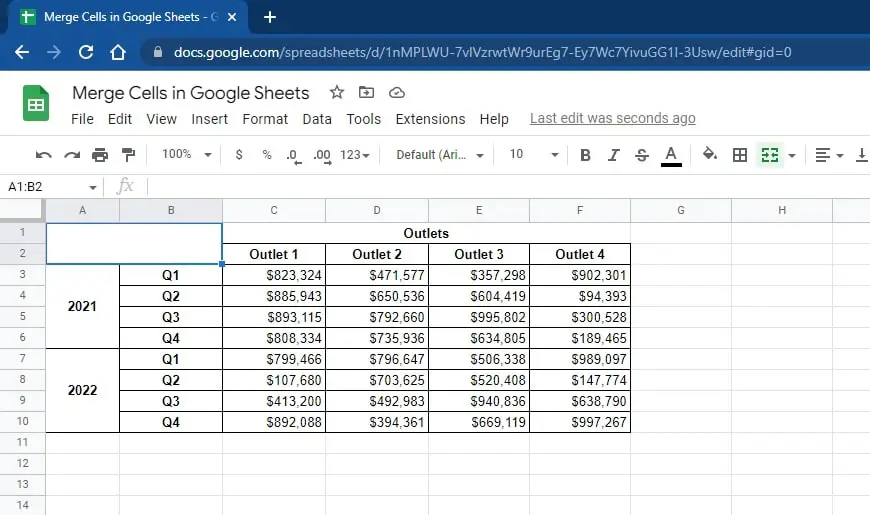 How to Merge Cells Vertically/Rows in Google Sheets 2