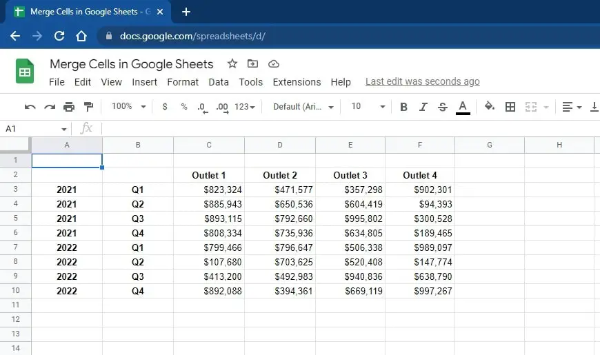 Merging All Cells in Google Sheets 1