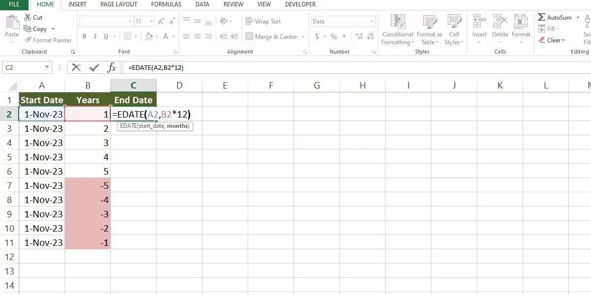 add years to a date in excel 2