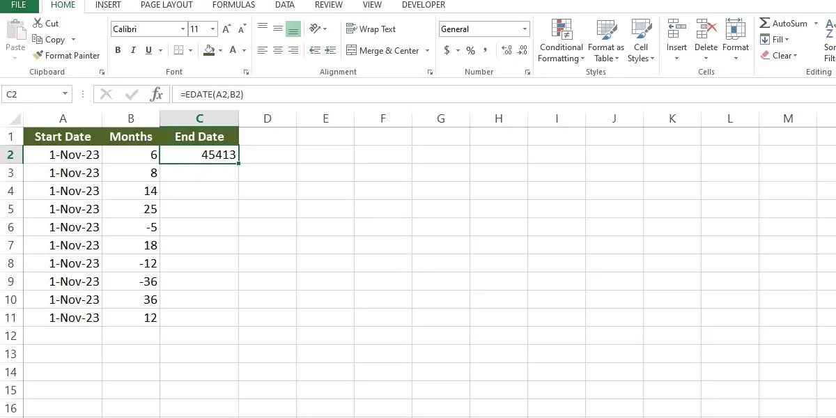 adding month to date in excel