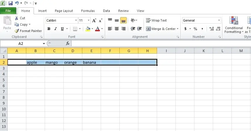 select the cells for center text across multiple columns