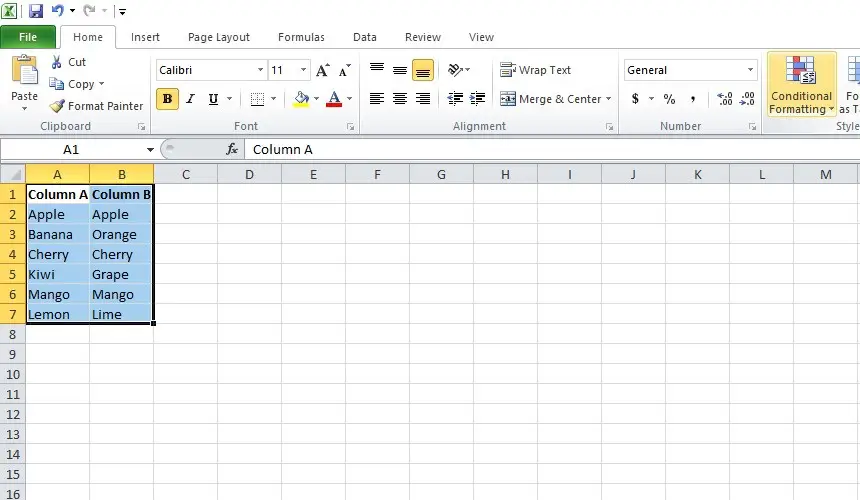 how to compare columns in excel using conditional formatting