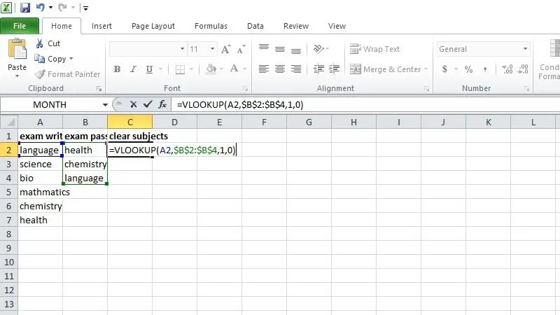 write VLOOKUp function formula to compare columns in excel