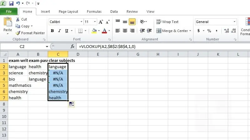write VLOOKUp function formula to compare columns in excel