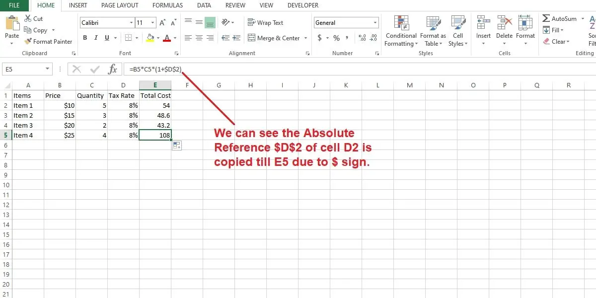 final absolute cell reference in excel