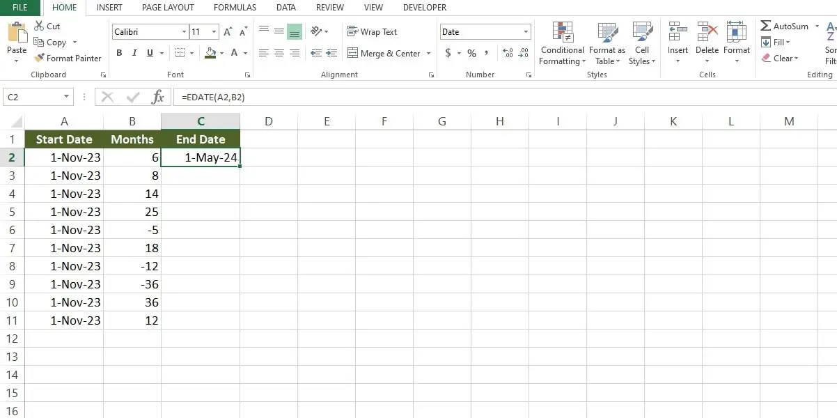 final add month to date in excel