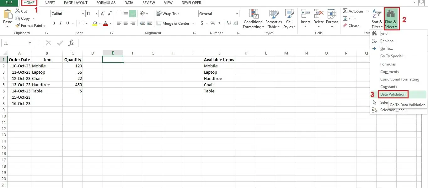 find cells with data validation in excel