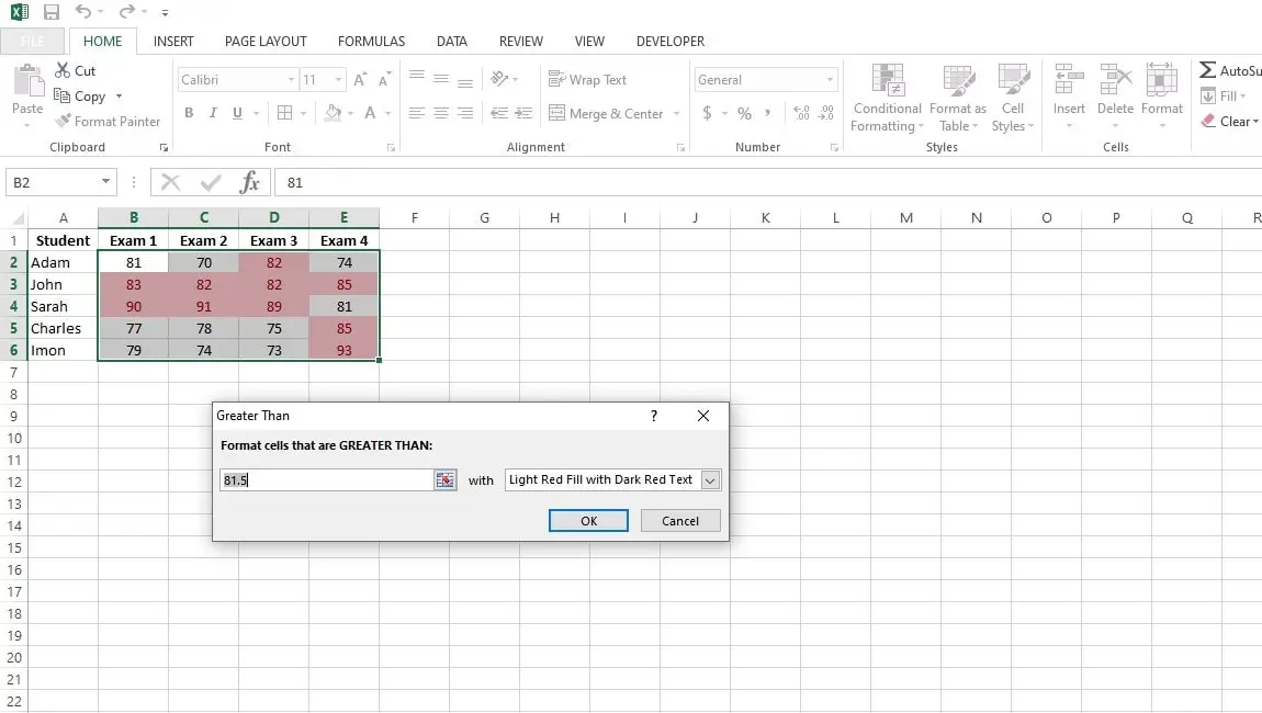 tap on ok for final formatting using quick analysis tool in excel