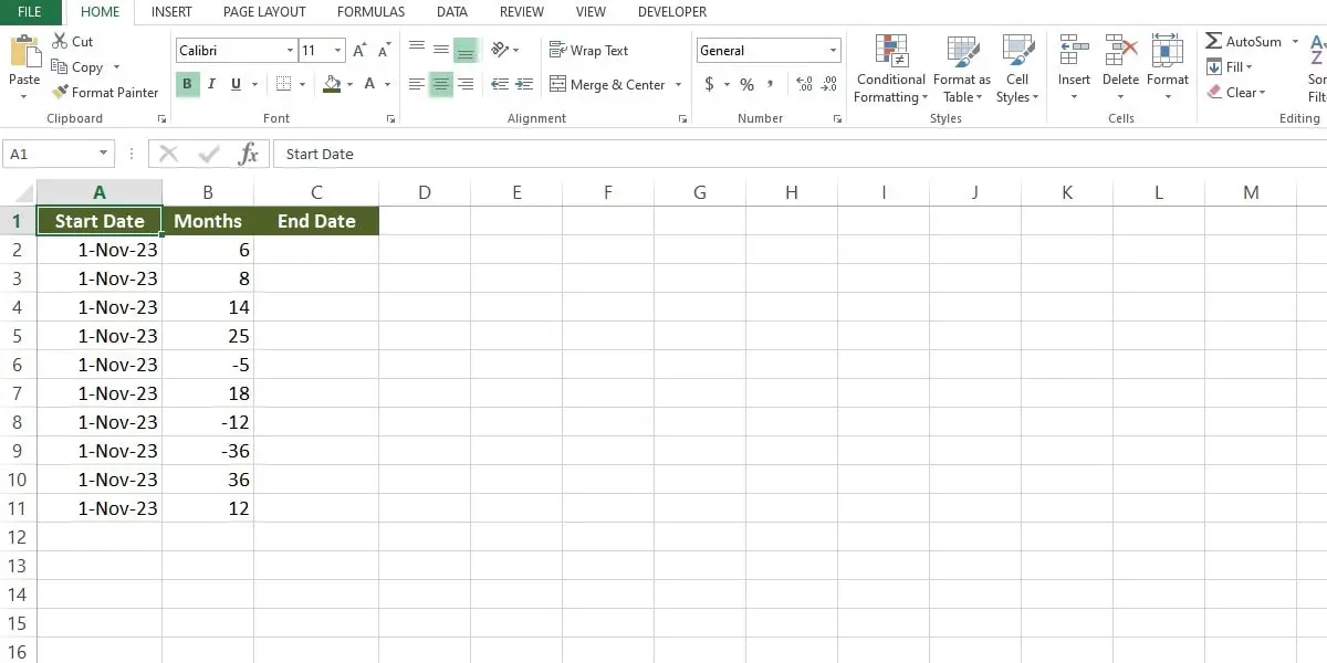 how to add months to date in excel