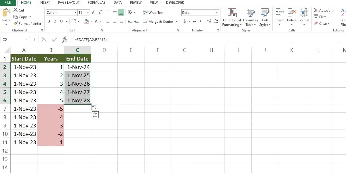 how to add years to a date in excel