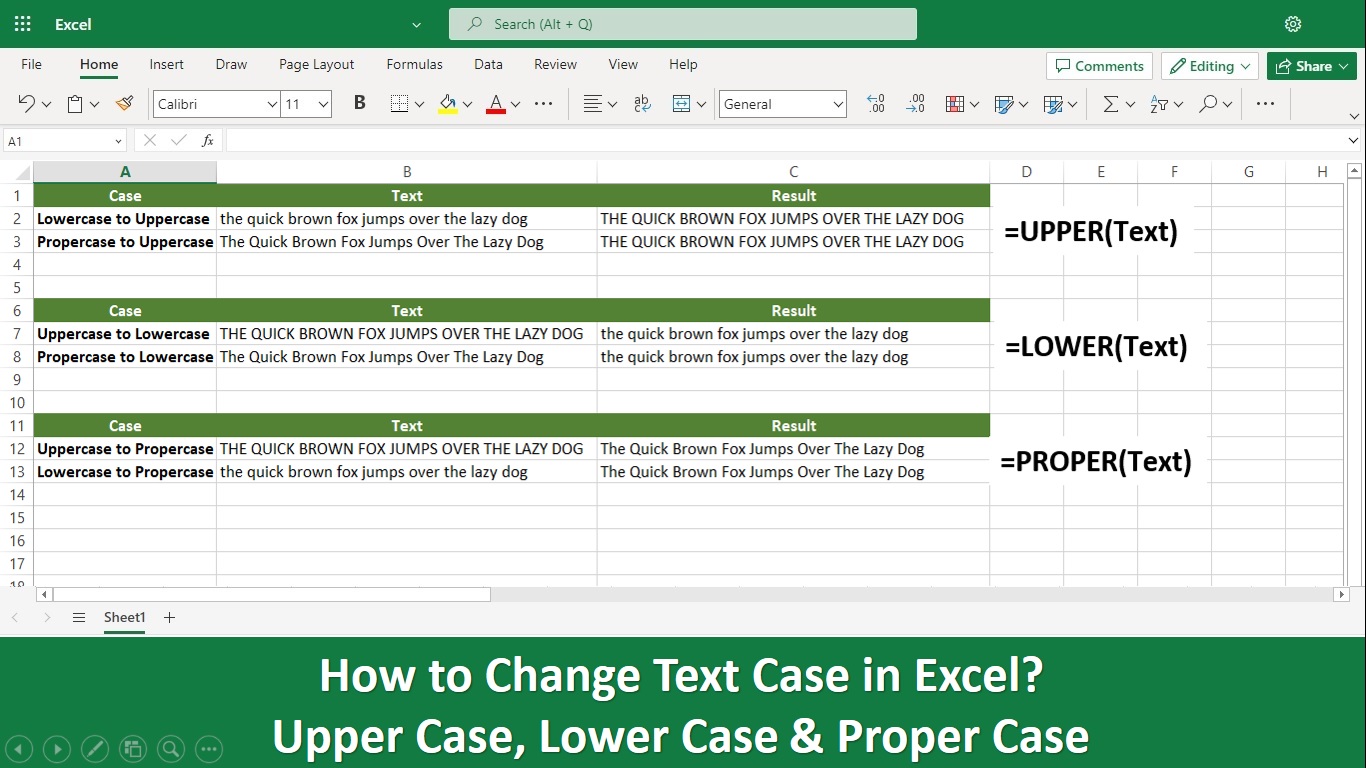 how to change text case in excel