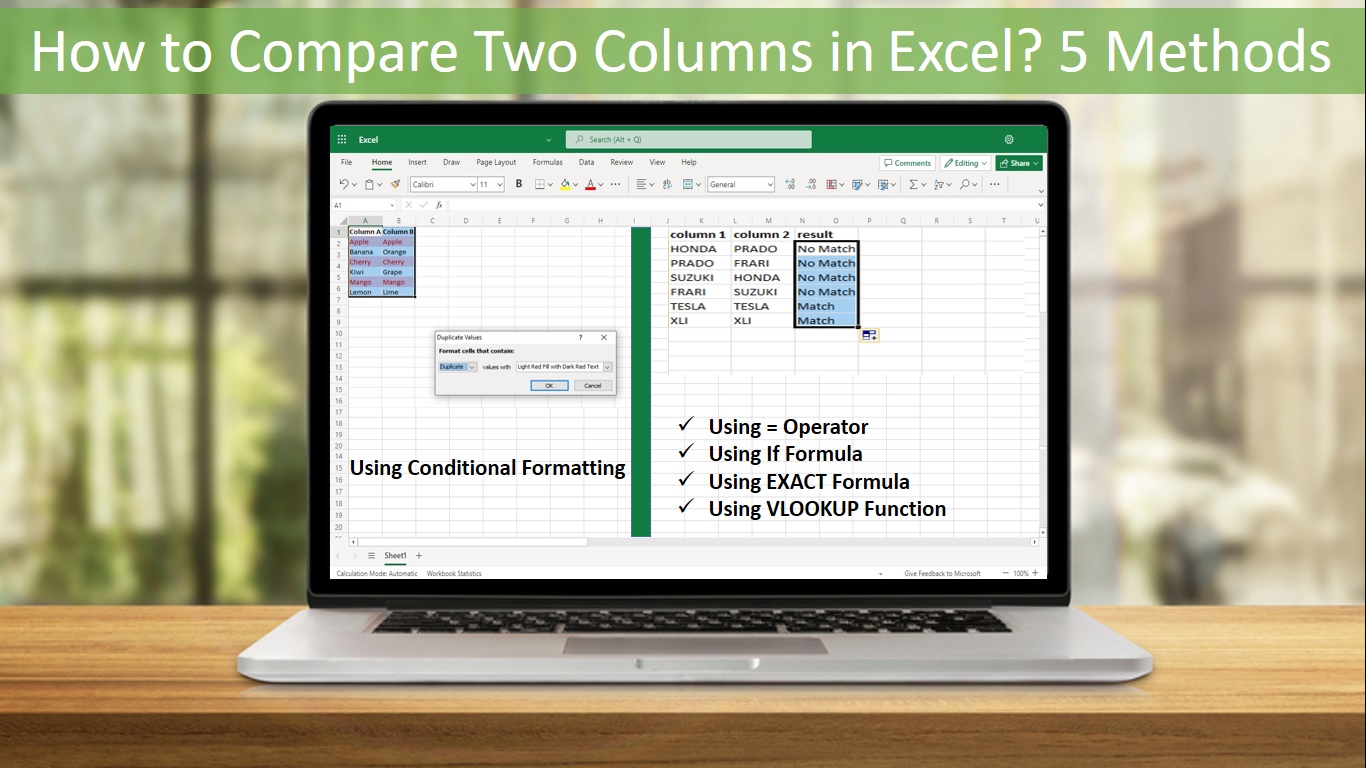 how to comppare two columns in excel
