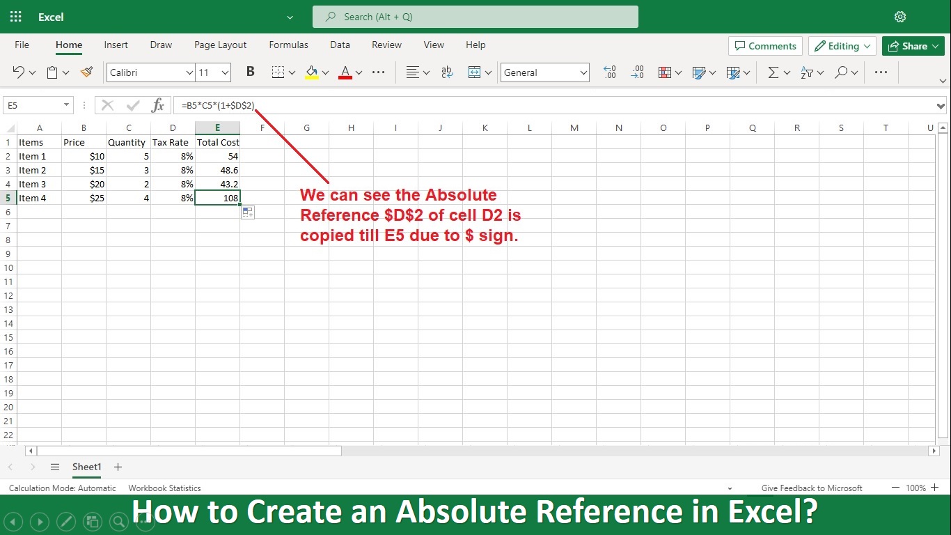 how to create absolute referance in excel
