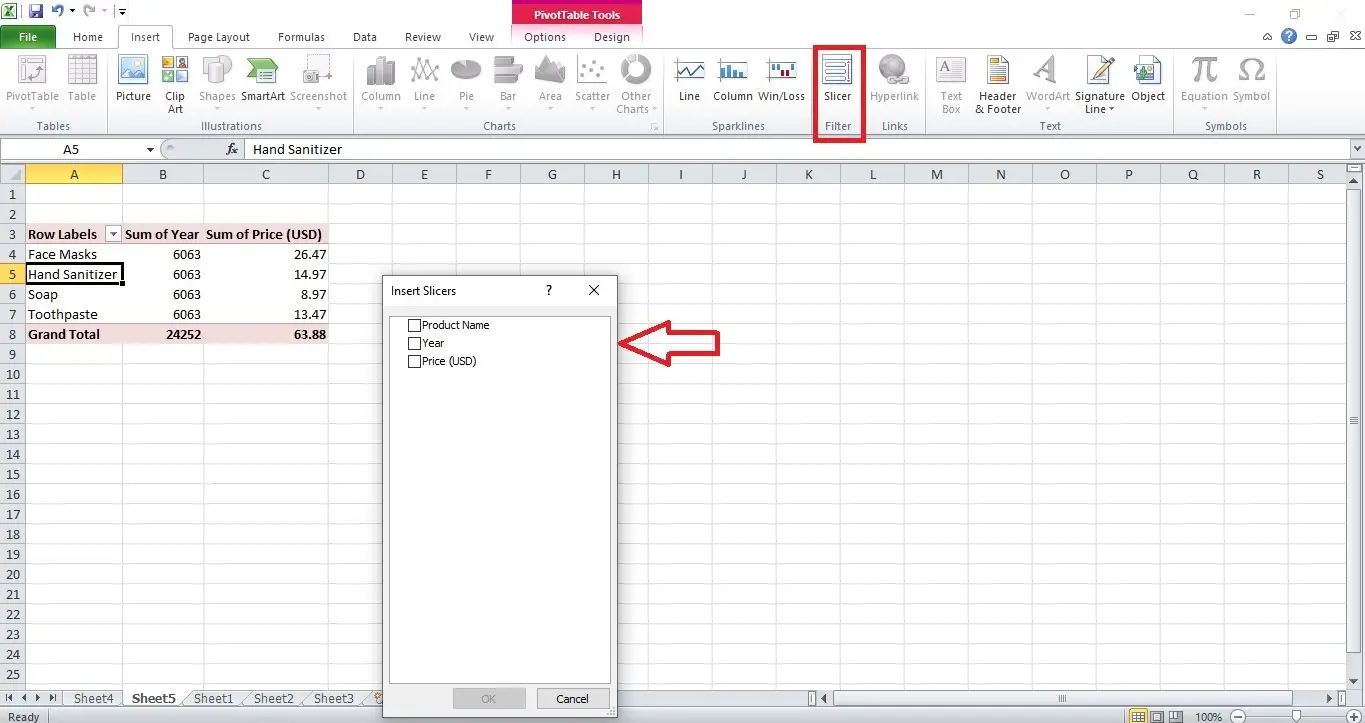 Make selection to show data in slicer