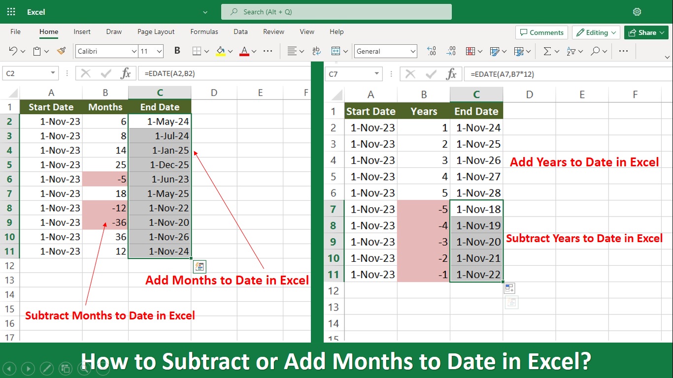 How to Subtract or Add Months to Date in Excel?