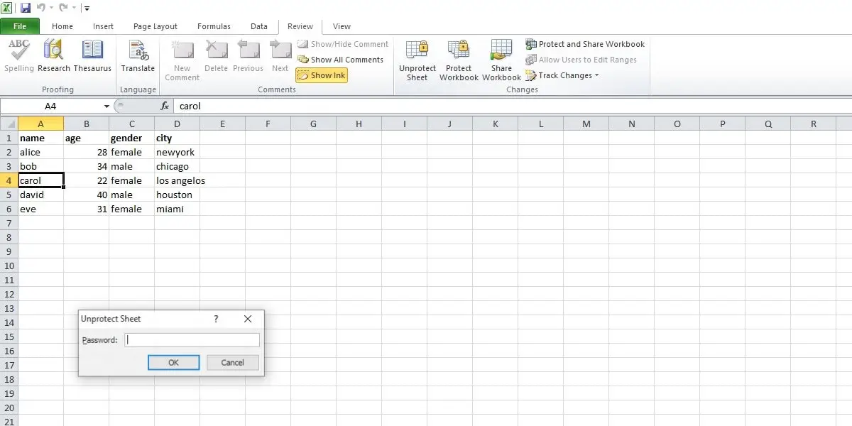 unprotect excel worksheet to use find not working in excel