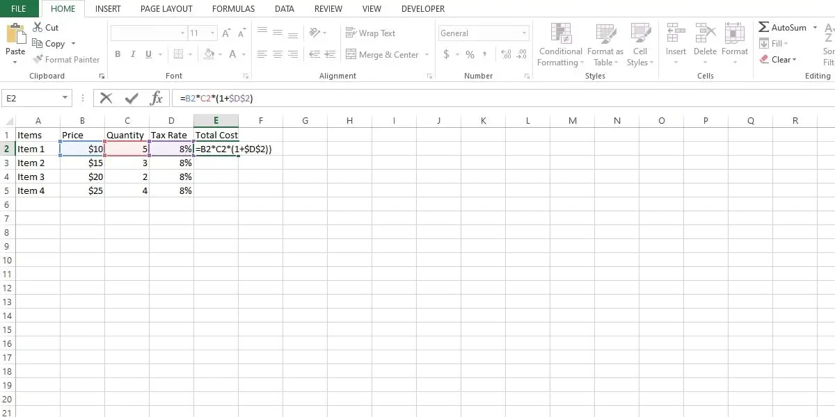use $ to add an absolute reference of a cell in excel