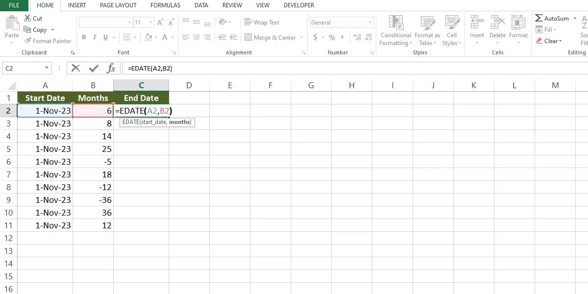 using edate function to add month to date in excel
