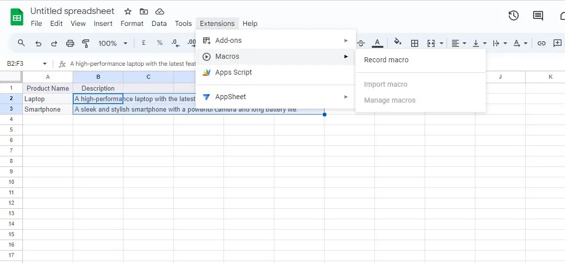how to wrap text using macros 1 in google sheets