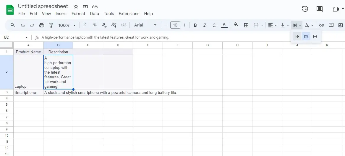 unwrapping text in google sheets 1
