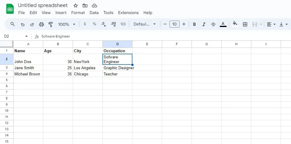 how to wrap text in google sheets using shortcut 2