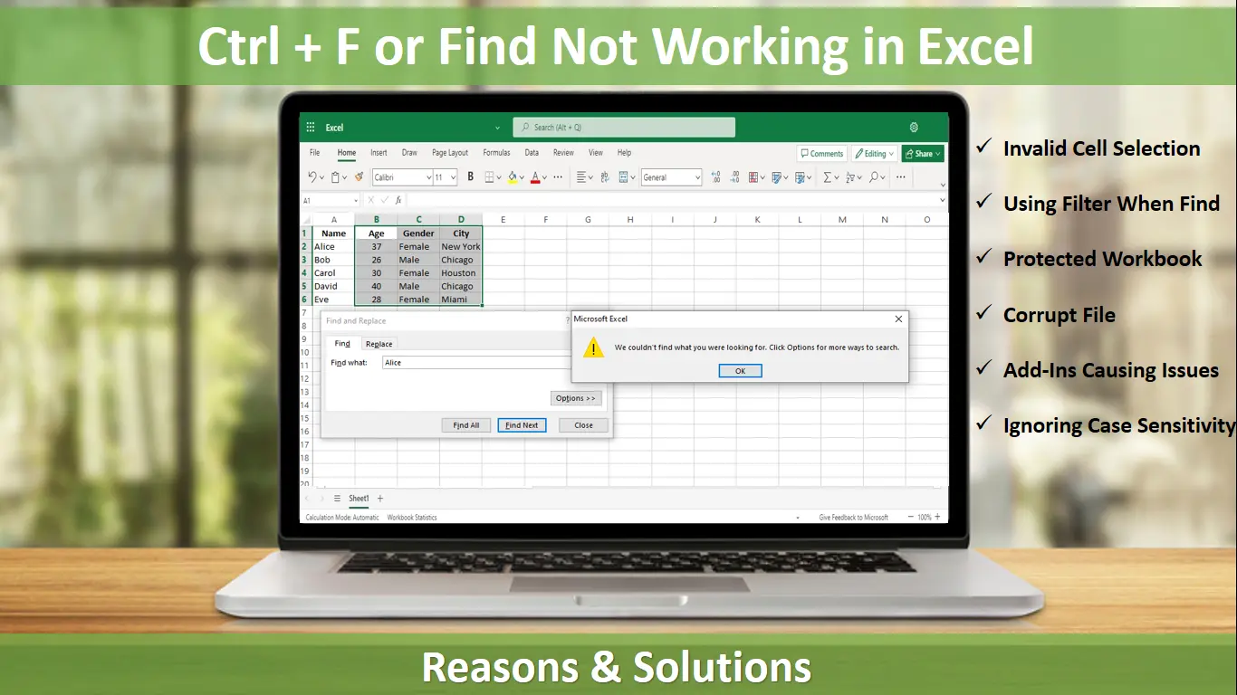 Ctrl + F or Find Not Working in Excel – Why and How to Fix it?