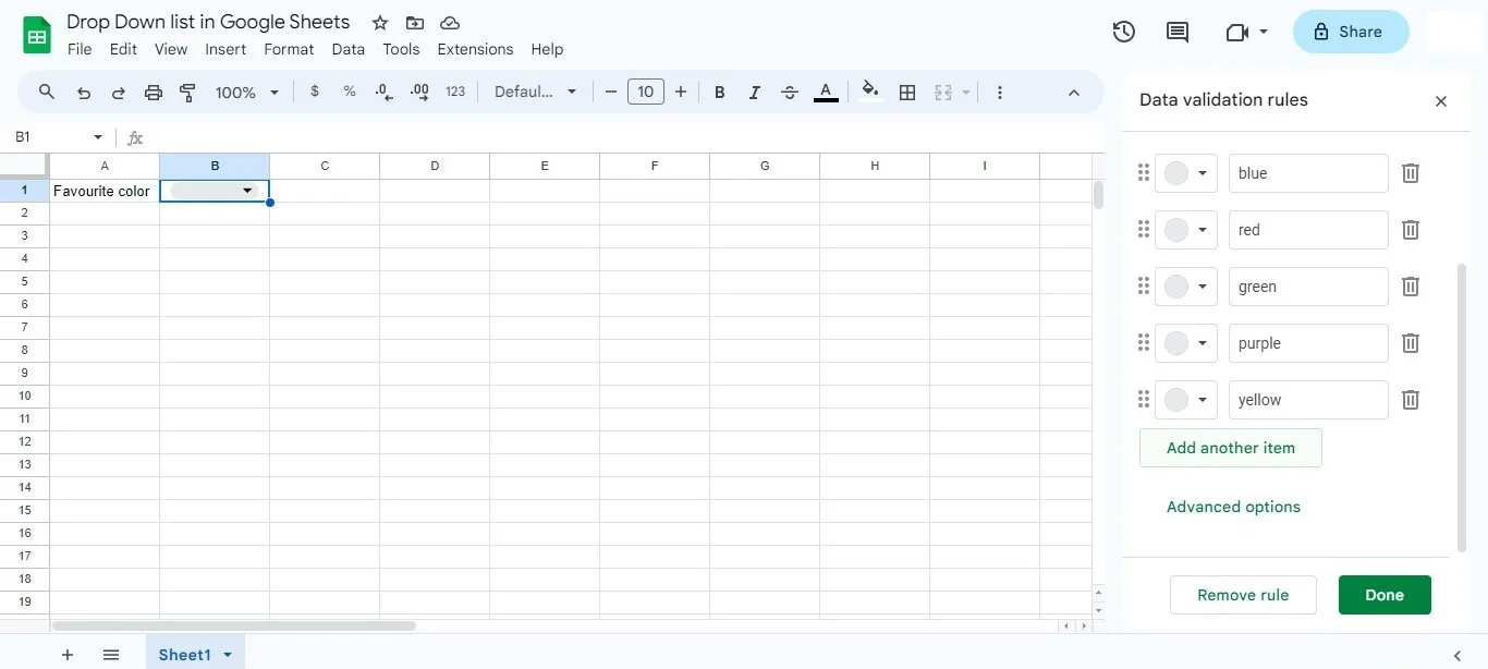 how to add drop down list in google sheets using existing data 3
