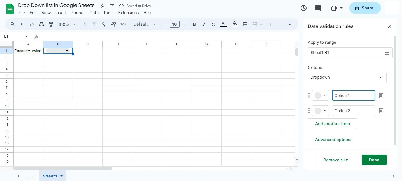 how to add drop down list in google sheets using preset values 4