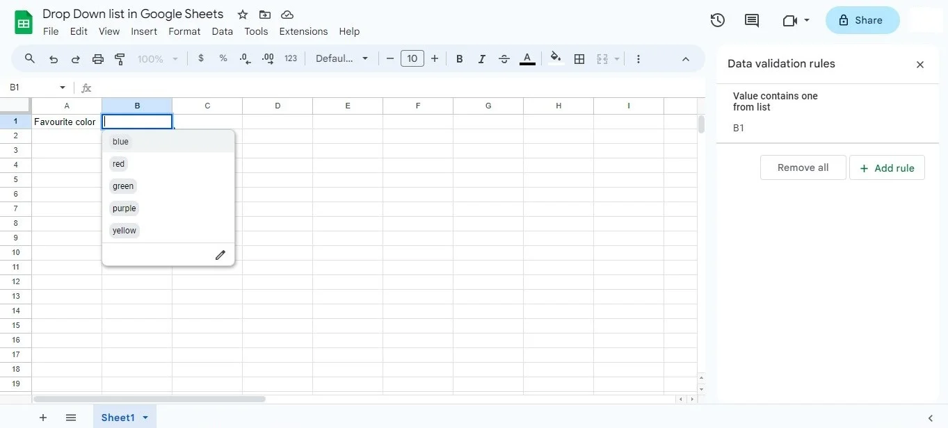 how to add drop down list in google sheets using preset values 6