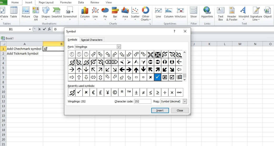 how to insert checkmark in excel using symbol command 4