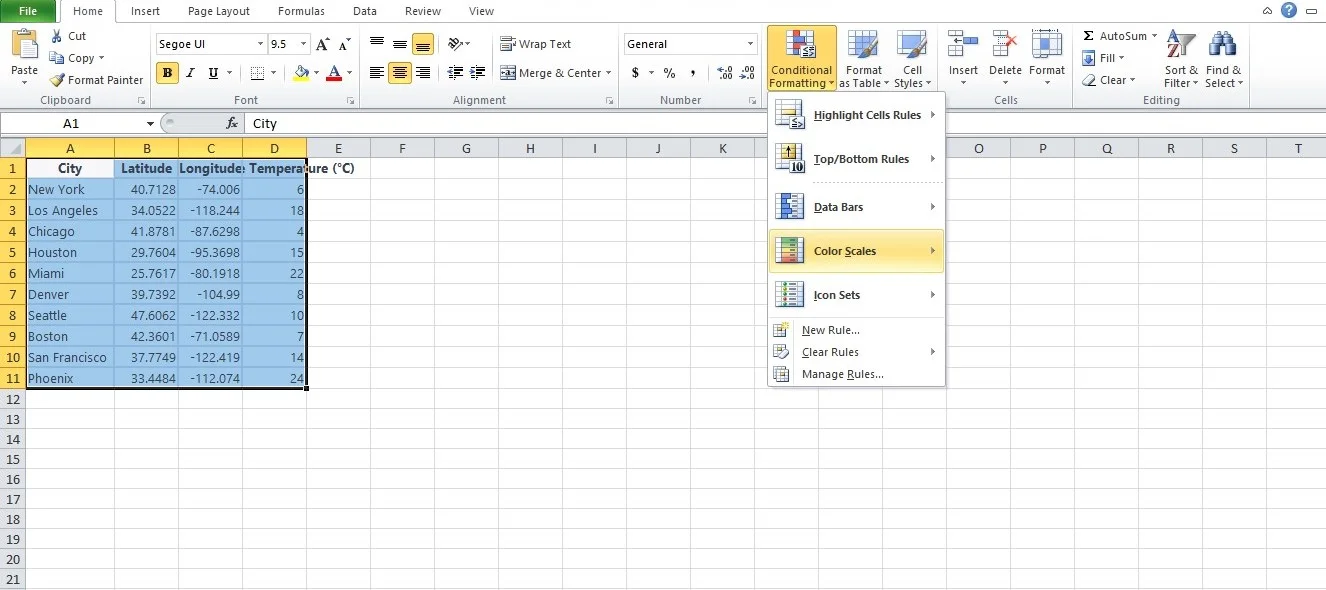 how to make a heat map in excel 1