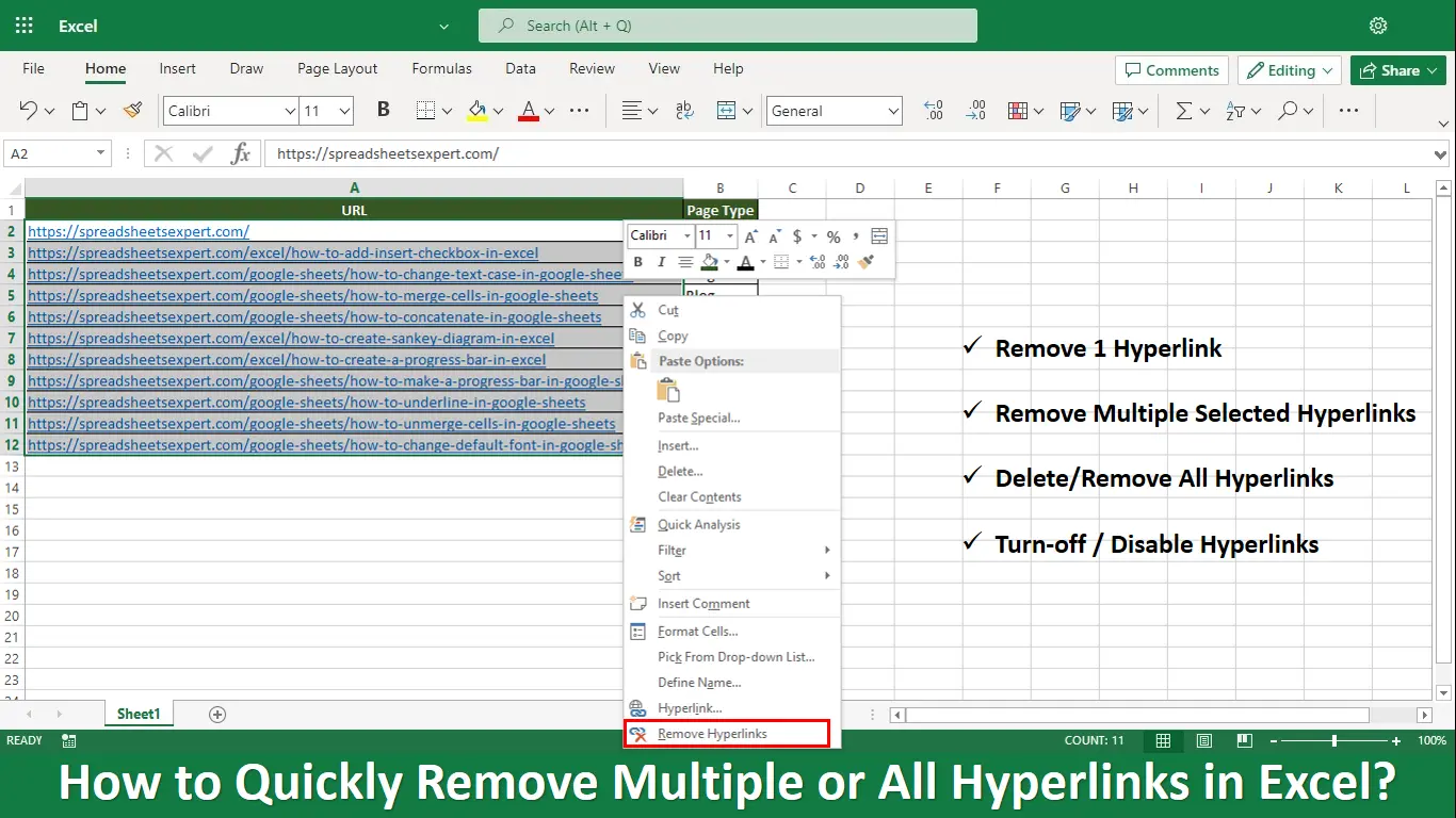 How to Quickly Remove Multiple or All Hyperlinks in Excel?