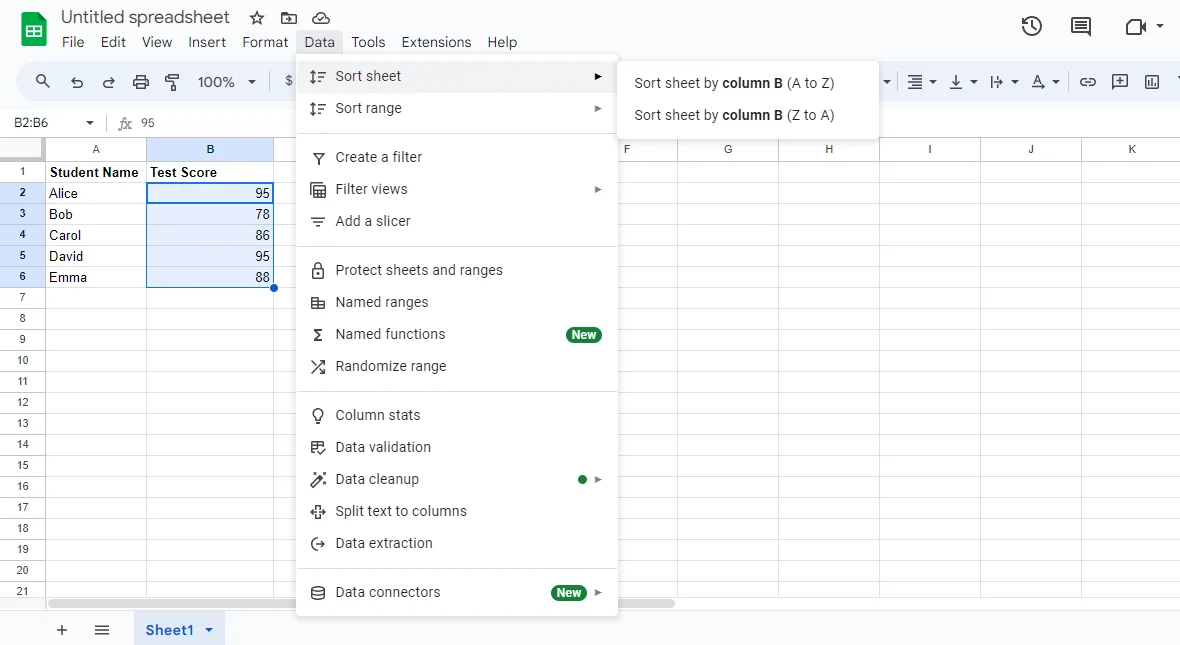 how to sort a single column in google sheets 1