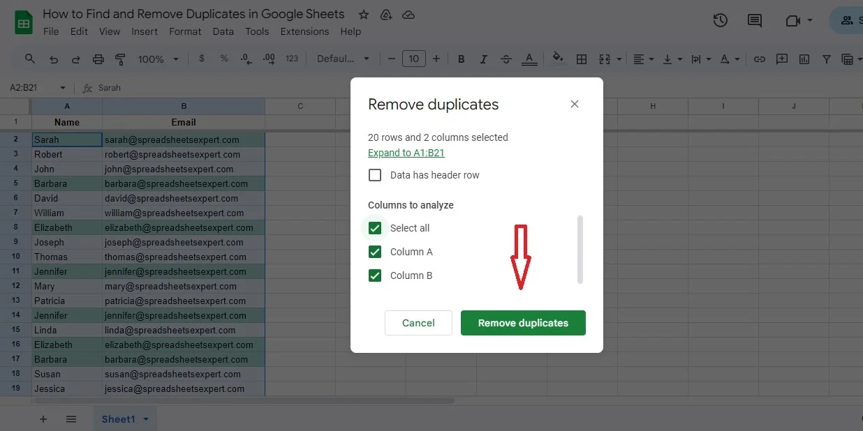 final how to remove duplicates in google sheets