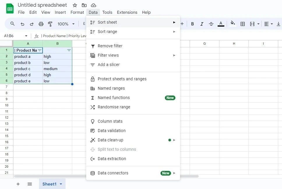 using filter for sorting in google sheets 1